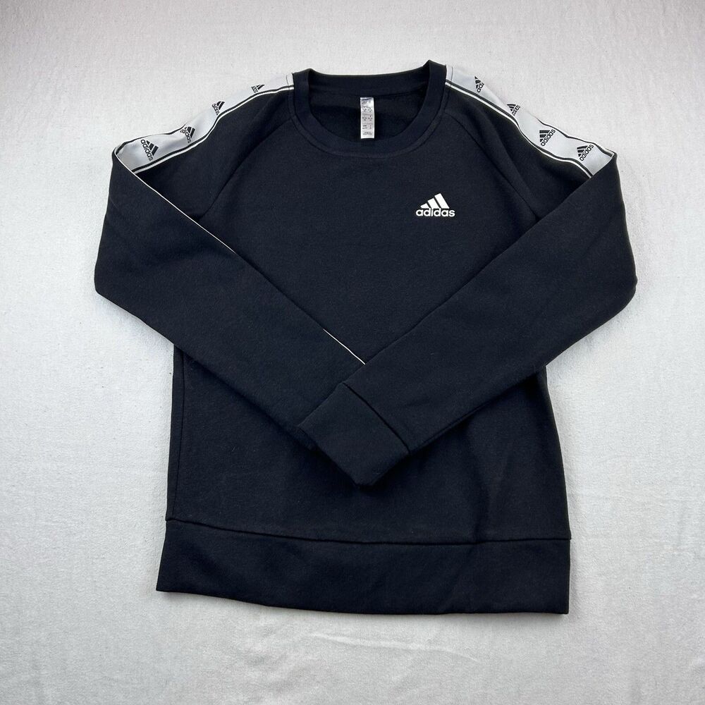 Adidas Sweatshirt Womens XS Black Sleeve Print Crew Neck Super Soft